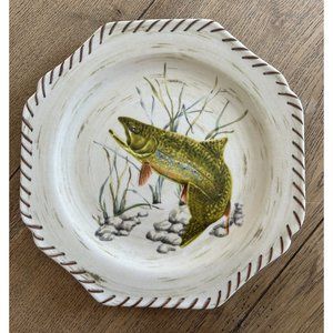 Lenox Riverwood Brook Trout Luncheon Plate 9”Birch Bark Cabin Fishing NWT
